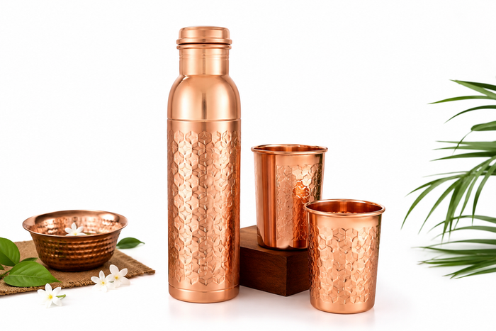Premium quality copper water bottle and tumbler set