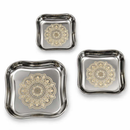 SNACK PLATE WITH RANGOLI LASER DESIGN 6PC SET